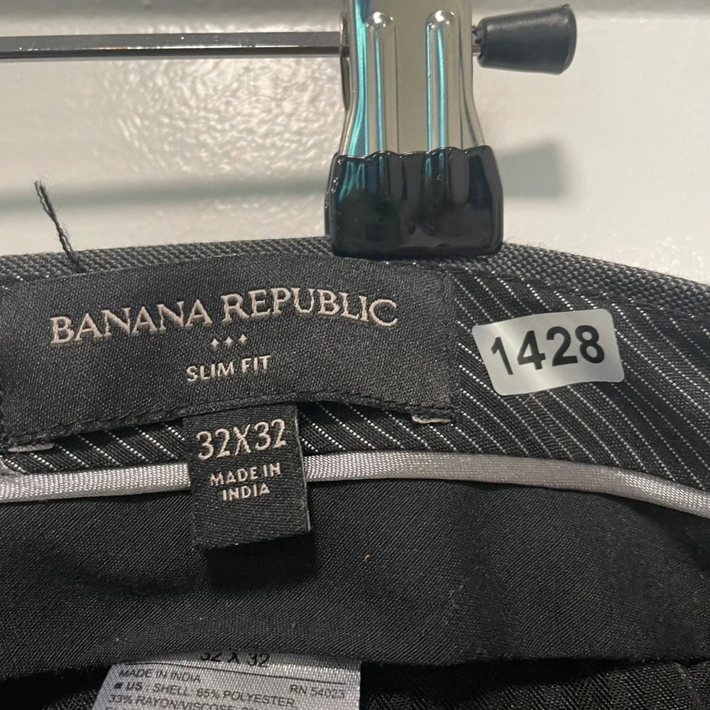 Banana Republic Slim Fit Dress Pants Men 32x32 Charcoal Grey Flat Front Trousers
